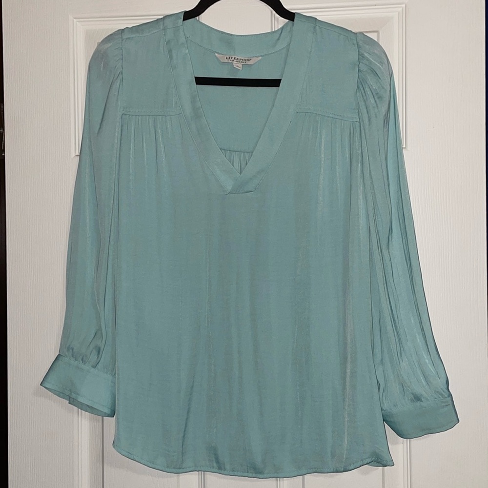 Liverpool Aqua Blue Long Sleeve Blouse Large